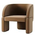 Brown Leather Single Sofa With Minimalist Modern Design And Rounded Armrests