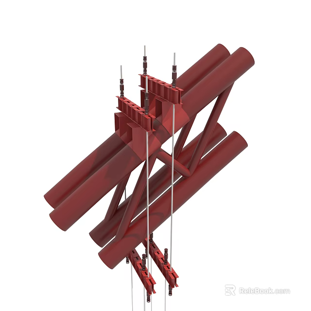 Red Steel Bridge Truss Structure With Support Beams And Frames Model 3d model