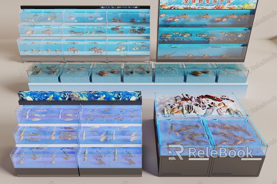 Modern Fish Tank Aquatic Tank Aquarium Seafood Display Area Supermarket Seafood Booth model