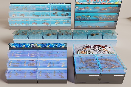 Modern Fish Tank Aquatic Tank Aquarium Seafood Display Area Supermarket Seafood Booth 3d model