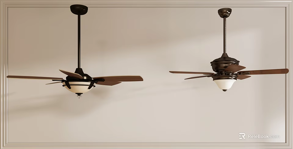 Elegant Ceiling Fan With Wooden Blades And White Light Fixture For Indoor Use 3d model 