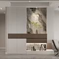Modern Living Dining Room Interior Design With Marble Accent Wall Green Plant And Display Shelf