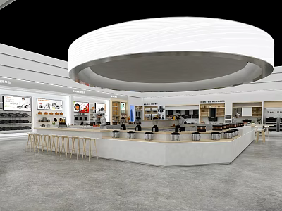 Modern Food Court Interior With Circular Ceiling 3d model