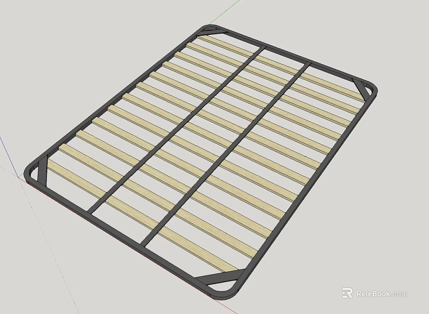 Bed Frame Component With Metal Border And Wooden Horizontal Support Slats 3d model 