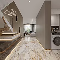 Modern Luxurious Duplex Living Room With Chandeliers Plants And Large Windows