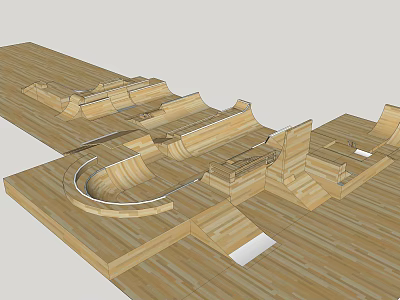Wooden Skatepark 3D Model Design With Ramps Curves And Platforms 3d model