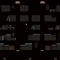 Classical Black Bookcase With Multiple Shelves Filled With Books Decorative Statues And Golden Columns