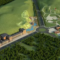 Detailed Aerial Planning of Hillside Development With Buildings Greenery Roads And Water Features