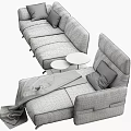 Modern Sectional Sofa With Light Gray Brown Upholstery Pillows Throw Blanket And Metal Legs