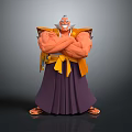 A Muscular Man Standing With Arms Crossed Wearing Yellow Top And Purple Robe Brown Sandals