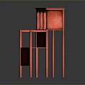 Elegant Red Carved Storage Cabinet Shelf with Traditional Design and Decorative Patterns