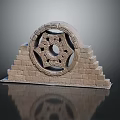 Stone Decorative Architectural Structure With Carved Circular Center And Stepped Brick Base 3d model