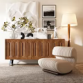 Elegant Modern Entryway Console Table With Wooden Carved Details Decorative Plants And Floor Lamp