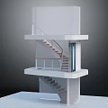 White Multi Level Building Model With Spiral Staircase And Glass Elevator Platforms 3d model