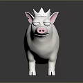 Cute 3D Cartoon Pig Figurine With White Body Gray Spots Pink Ears And Small Crown