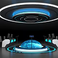 Futuristic Control Room With Circular Blue Lighting And Hemisphere Display Console 3d model