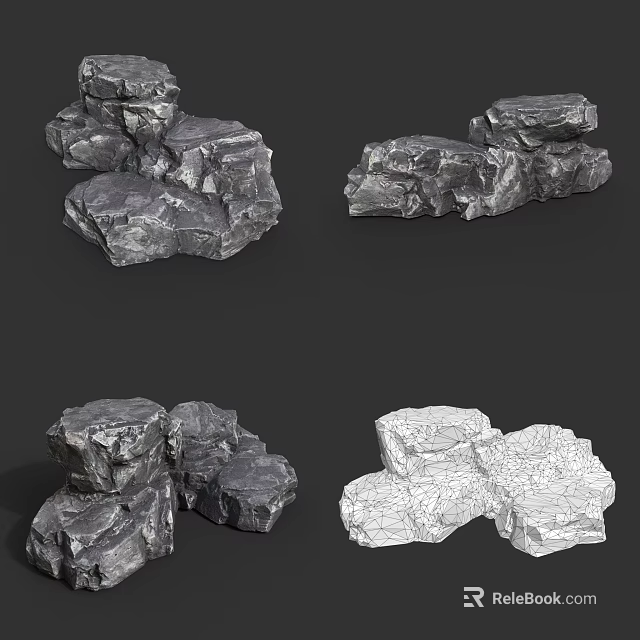 Natural Stone And Wood Decor Pieces With Stacked Shapes And Rough Textures 3d model 