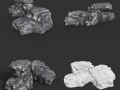 Natural Stone And Wood Decor Pieces With Stacked Shapes And Rough Textures 3d model