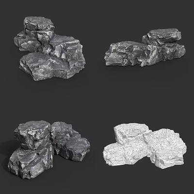 Natural Stone And Wood Decor Pieces With Stacked Shapes And Rough Textures 3d model
