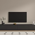Modern TV Stand With Green Plant Fruits And Decorative Figurines Under Wall Mounted TV