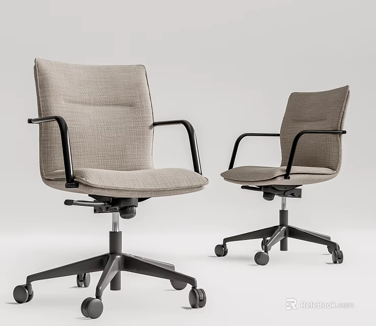 Modern Office Chair With Gray Fabric Upholstery Armrests And Swivel Wheels 3d model 