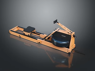 Wooden Recreational Rowing Boat With Black Seat And Paddle For Water Activities 3d model