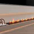 Modern Linear Fireplace With Realistic Flames and Decorative Metal Arch on Wooden Floor With Rug