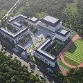 Aerial Planning of Modern Building Complex with Greenery Roads Track and Field and Tennis Court