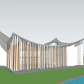 Modern Building With Unique Curved Roof In Waterfront Green Landscape Area