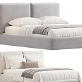 Modern Double Bed With Gray Headboard White Pillows And Striped Blanket 3d model