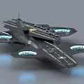 Futuristic Black Aircraft Model With Multiple Blue Propellers And Landing Gear