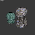 Decorative Ornament Set Featuring Two Octopus Figurines White Grey Blue Spots and Light Green