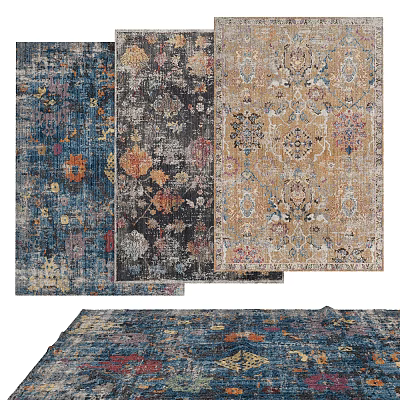 Variety Of Square Rugs With Different Patterns And Colors 3d model