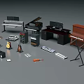 Complete Musical Instruments Collection Featuring Pianos Guitars Violins Microphones Mixing Consoles and Speakers