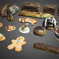 Assorted Freshly Baked Food Including Baguette Croissant Gingerbread Man Cake And Fruit Desserts