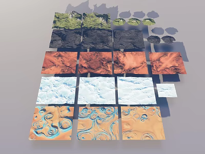 Various Colorful Texture Material Samples With Green Black Red White And Blue Patterns 3d model