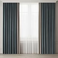 Dark Green Curtains With White Sheer Panels For Window On Light Wall 3d model
