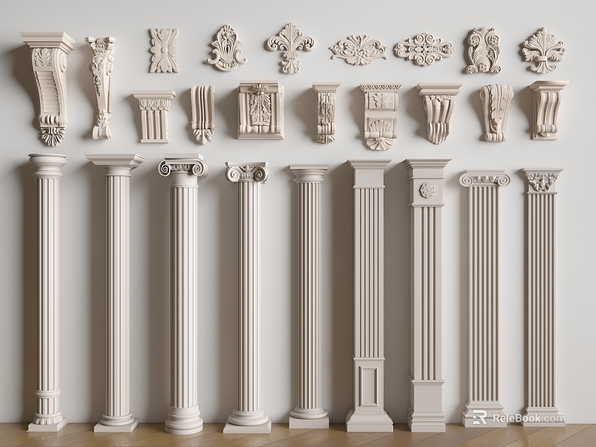 Classical Roman Columns With Various Styles And Decorative Capitals For Interior Design 3d model 