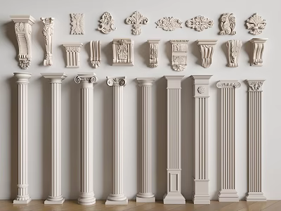 Classical Roman Columns With Various Styles And Decorative Capitals For Interior Design 3d model