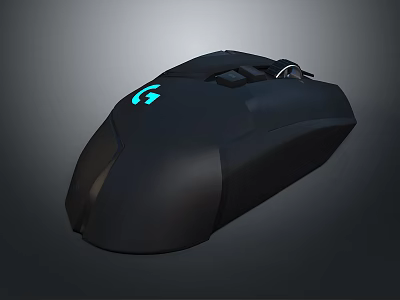 Black Ergonomic Gaming Mouse With Blue G Logo And RGB Lighting 3d model