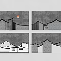 Traditional Architectural Background Wall Featuring Classic Roof Eaves Tile Texture Round Design Gray White Contours