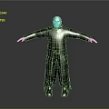 Bald Man In Long Dark Coat Standing With Arms Outstretched Against Neutral Background