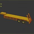 Yellow Flatbed Trailer With Two Wheels And Metal Supports On Gray Surface