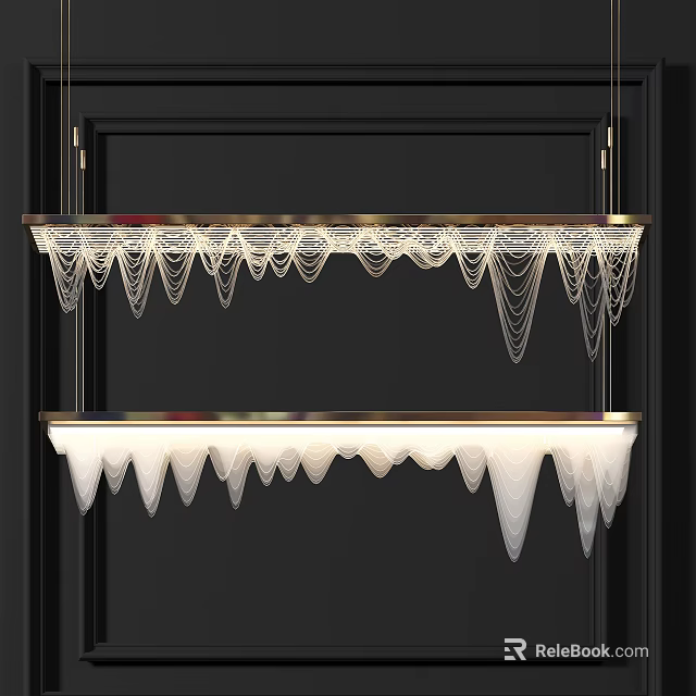 Elegant Modern Double Layer Chandelier With Crystal Chains And Gold Frame 3d model