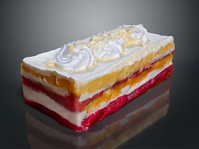 Delicious Layered Cake With Whipped Cream Topping And Colorful Fruit Layers 3d model