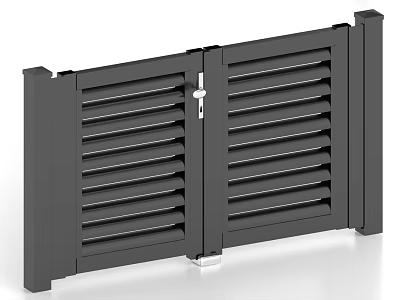 Modern Dark Gray Metal Double Doors With Slatted Design For Outdoor Entrance 3d model