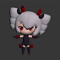 Cartoon Character with White Twin Tails Red Horns and Eyes in Dark Outfit Red Shoes