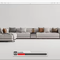 Light Gray Sectional Sofa with Multiple Pillows Side Table and Decorative Items 3d model