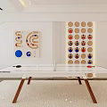 Modern Indoor Ping Pong Table Sports Equipment With Wooden Legs And Decorative Wall Design