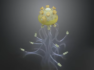 Unique Aquatic Jellyfish With Yellow Dome And Transparent Tentacles Featuring Small Protrusions 3d model